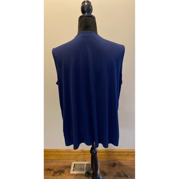 Kasper Womens Blouse Sleeveless Top Navy Size XL + Stretch Keyhole Pleated Frnt - Picture 5 of 10
